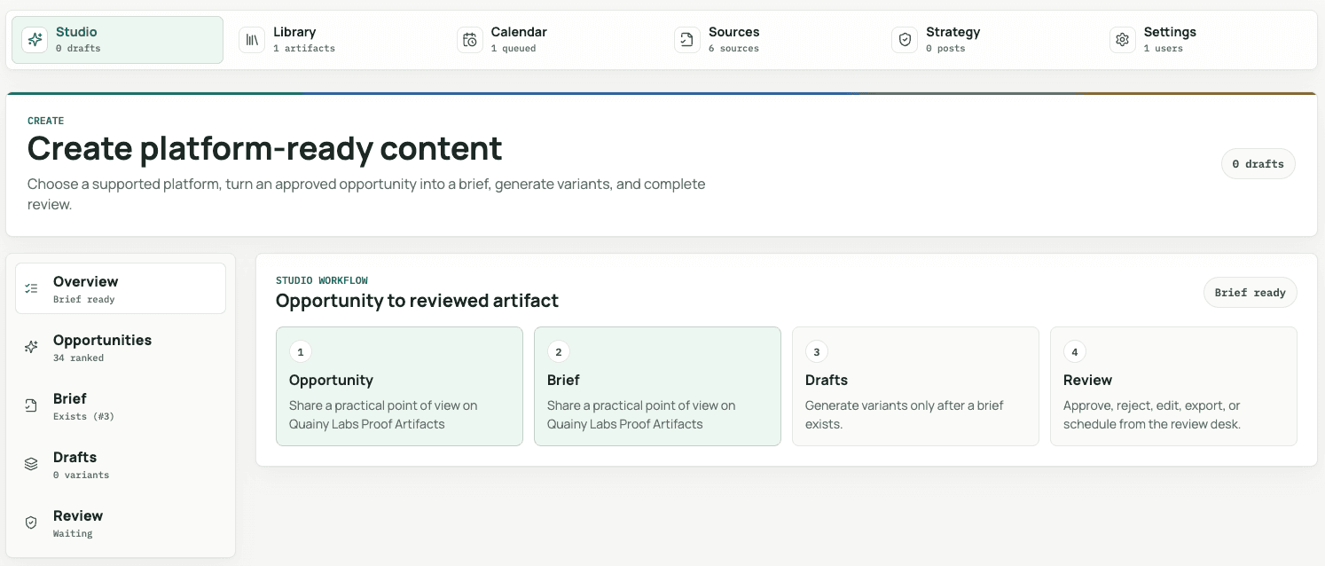 Quainy Vouch studio workflow for creating platform-ready content